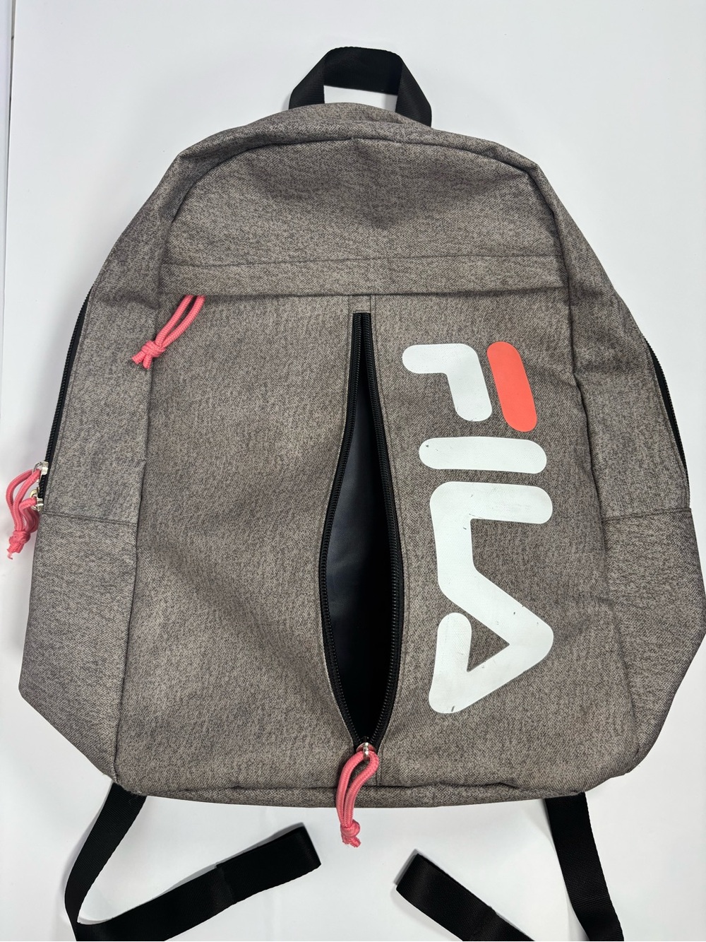 Fila Gray Backpack with White Logo and Pink Accents